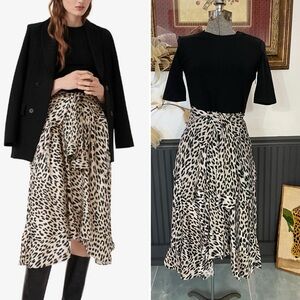 Maje Raprile Leopard Print Layered Look Tie Front Midi Dress - Sz 40/US L 🧡🎀